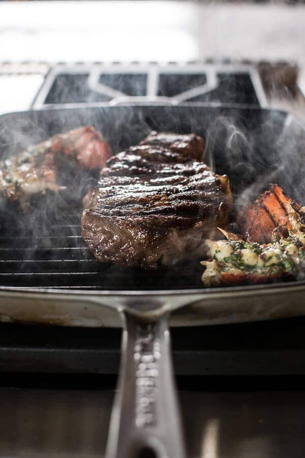 Surf and Turf- Steak and Lobster with Spicy Roasted Garlic Chimichurri Butter | halfbakedharvest.com @hbharvest