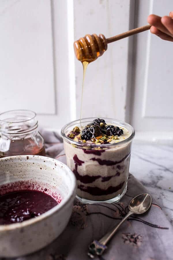 Black Tea Infused Irish Porridge with Acai Berry Ripple + Pistachio Cream | halfbakedharvest.com @hbharvest