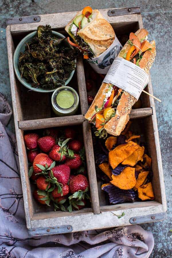 California Rainbow Veggie Sub with Goddess Dressing + Chipotle BBQ Ranch Kale Chips | halfbakedharvest.com @hbharvest