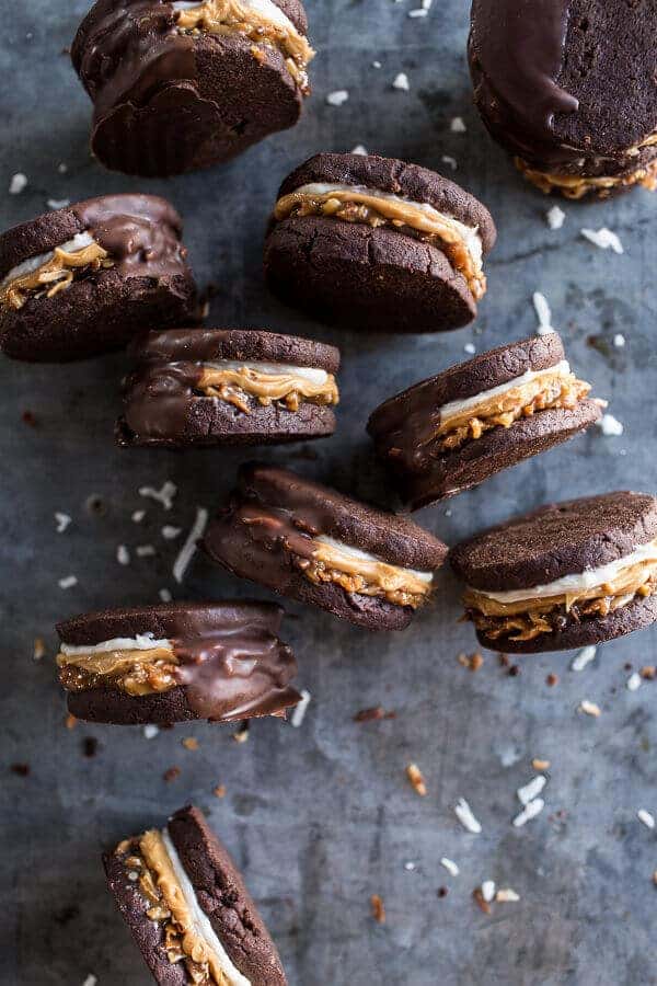 Chocolate Dipped Homemade Peanut Butter Samoa Oreo Cookies | halfbakedharvest.com @hbharvest