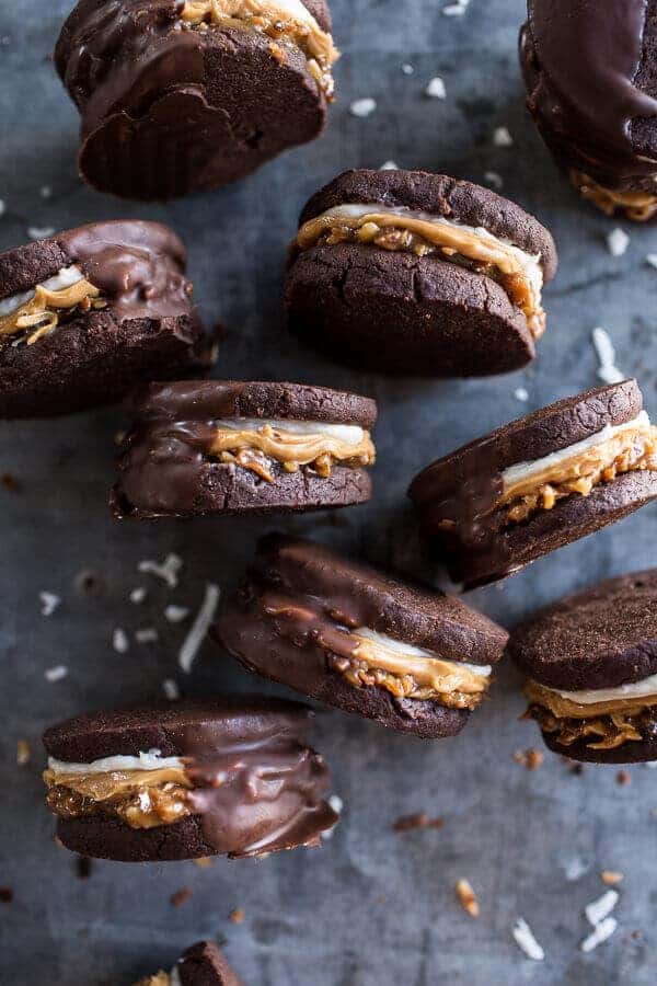 Chocolate Dipped Homemade Peanut Butter Samoa Oreo Cookies | halfbakedharvest.com @hbharvest