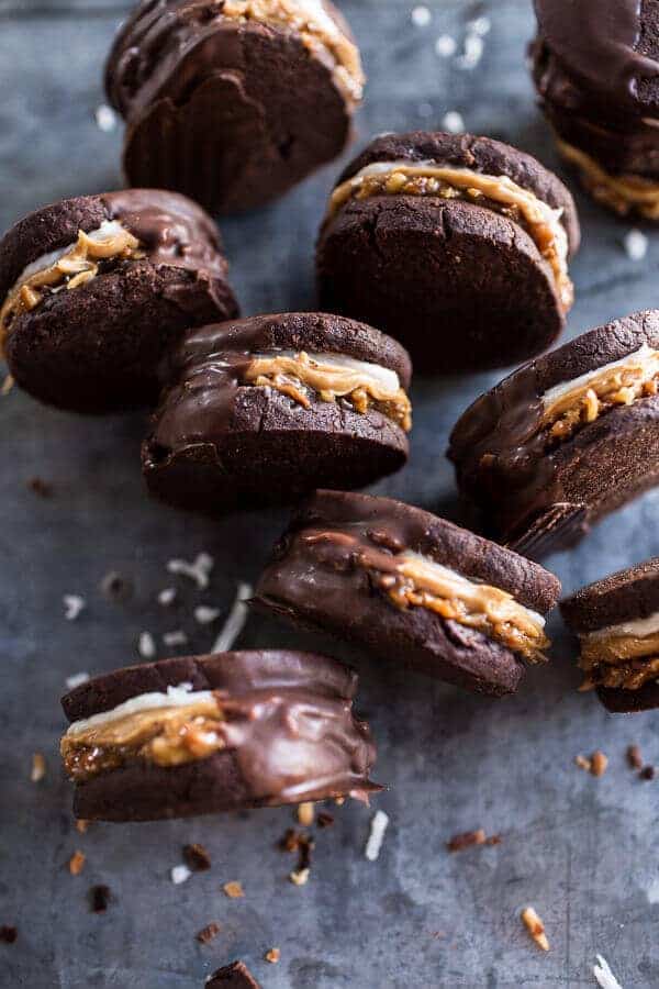 Chocolate Dipped Homemade Peanut Butter Samoa Oreo Cookies | halfbakedharvest.com @hbharvest