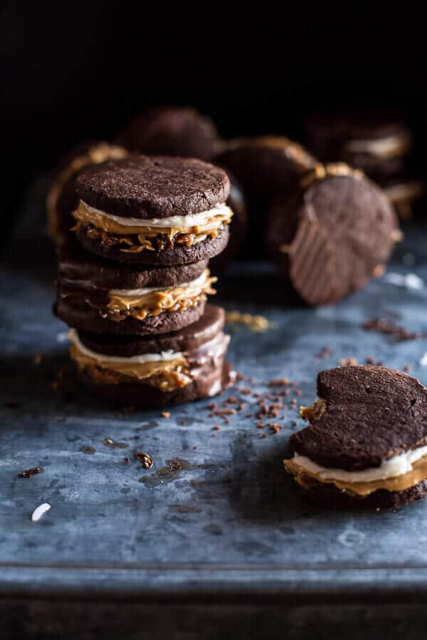 Chocolate Dipped Homemade Peanut Butter Samoa Oreo Cookies | halfbakedharvest.com @hbharvest