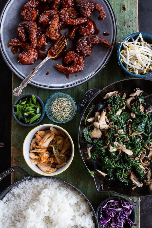 Korean Style Fried Shrimp Rice Bowls with Kimchi + Crunchy Noodles | halfbakedharvest.com @hbharvest