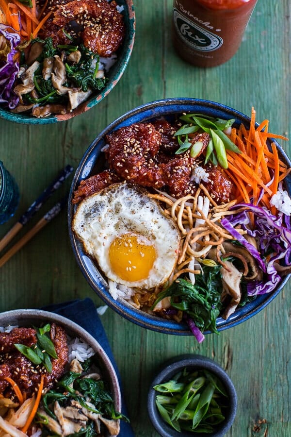 Korean Style Fried Shrimp Rice Bowls with Kimchi + Crunchy Noodles | halfbakedharvest.com @hbharvest
