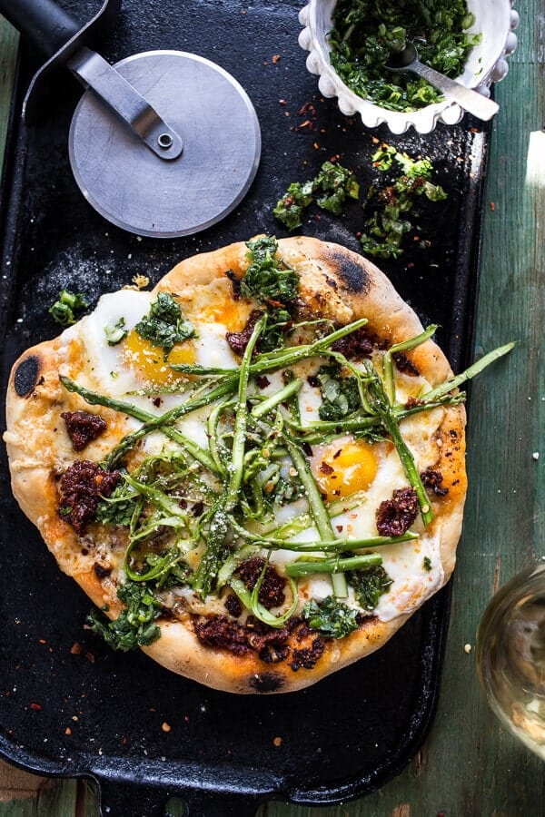Springtime Pizza with Chipotle Romesco, Eggs + Shaved Asparagus Salad | halfbakedharvest.com @hbharvest