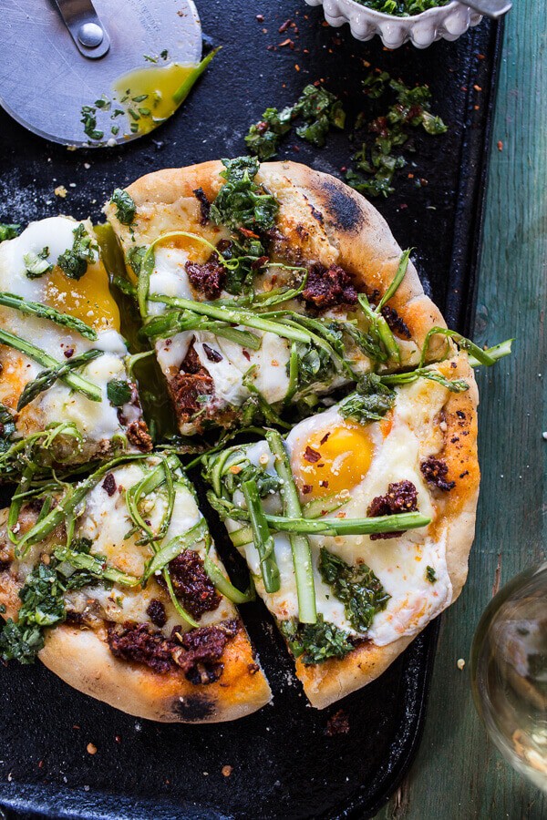 Springtime Pizza with Chipotle Romesco, Eggs + Shaved Asparagus Salad | halfbakedharvest.com @hbharvest