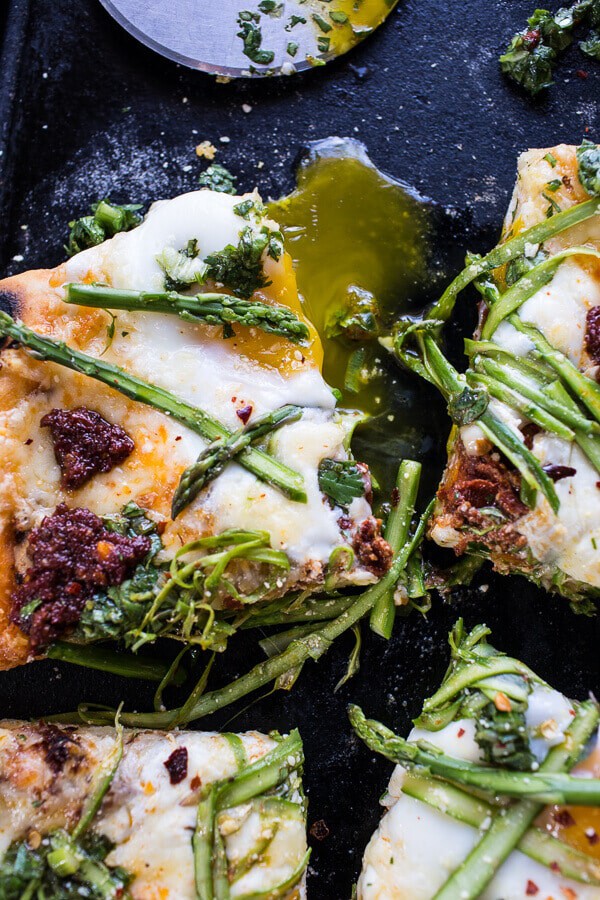 Springtime Pizza with Chipotle Romesco, Eggs + Shaved Asparagus Salad | halfbakedharvest.com @hbharvest