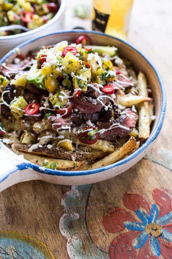 Hawaiian Carne Asada Fries with Pineapple Pico De Gallo | halfbakedharvest.com @hbharvest