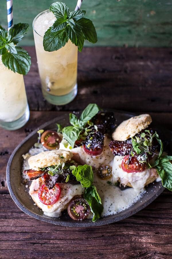 Kentucky Hot Brown Sandwiches on Jalapeno Cornbread Biscuits with Honey Bourbon Bacon | halfbakedharvest.com @hbharvest