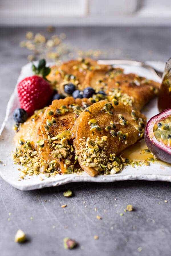 Lemon Ricotta Stuffed Syrian Pancakes with Lavender Passionfruit Syrup | halfbakedharvest.com @hbharvest