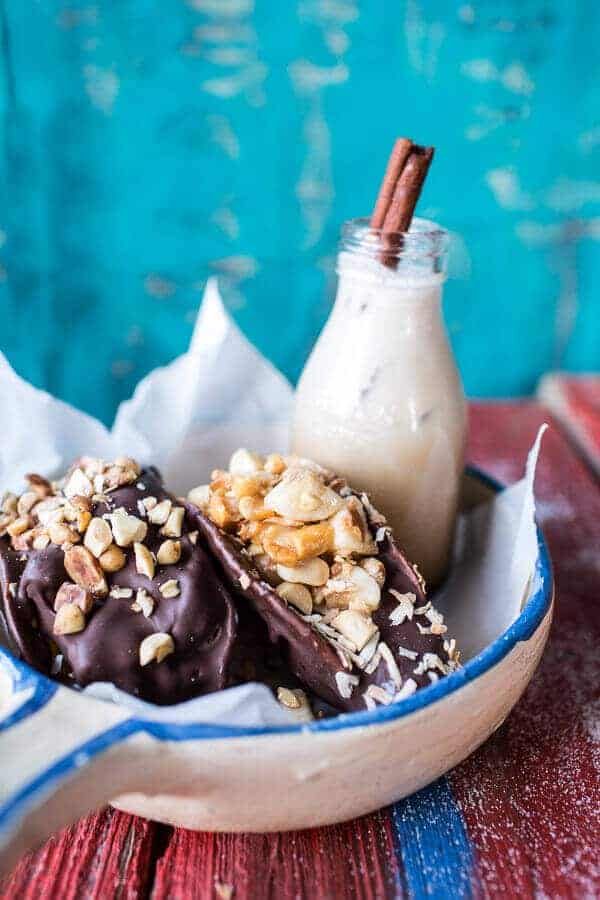 Tres Leches Coconut and Chocolate Fudge Ice Cream Tacos with Banana Peanut Salsa | halfbakedharvest.com @hbharvest
