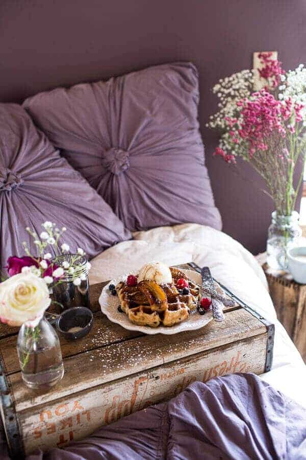 Whole Wheat Belgium Chocolate Chip Waffles with Coconut Caramelized Bananas | halfbakedharvest.com @hbharvest