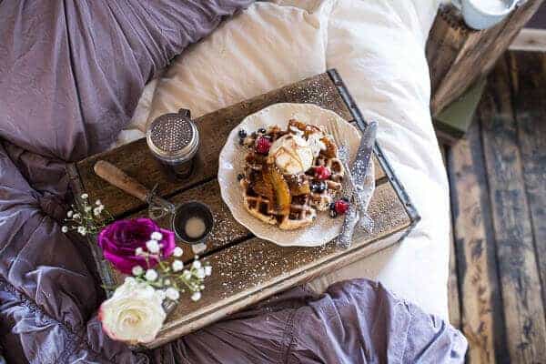 Whole Wheat Belgium Chocolate Chip Waffles with Coconut Caramelized Bananas | halfbakedharvest.com @hbharvest