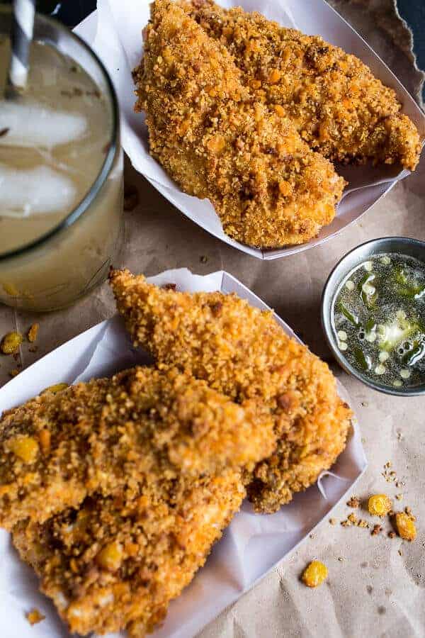 Cheddar Cornbread Chicken Fingers with Jalapeño Honey Butter | halfbakedharvest.com @hbharvest
