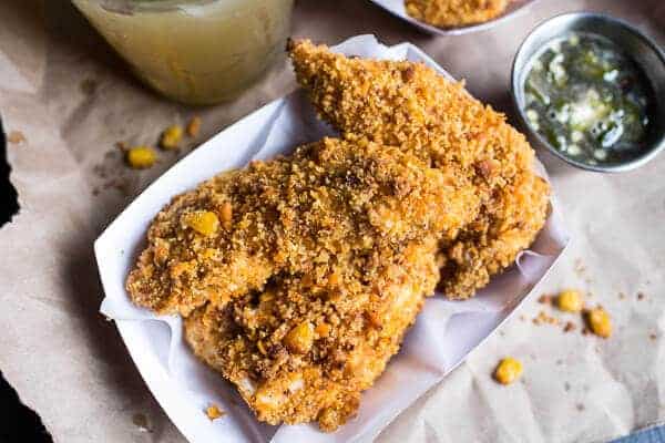 Cheddar Cornbread Chicken Fingers with Jalapeño Honey Butter | halfbakedharvest.com @hbharvest