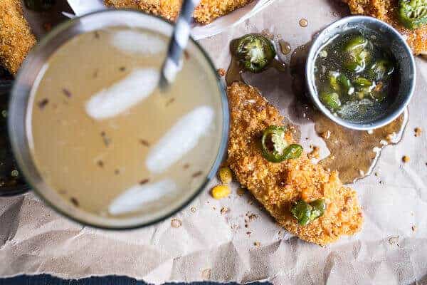 Cheddar Cornbread Chicken Fingers with Jalapeño Honey Butter | halfbakedharvest.com @hbharvest