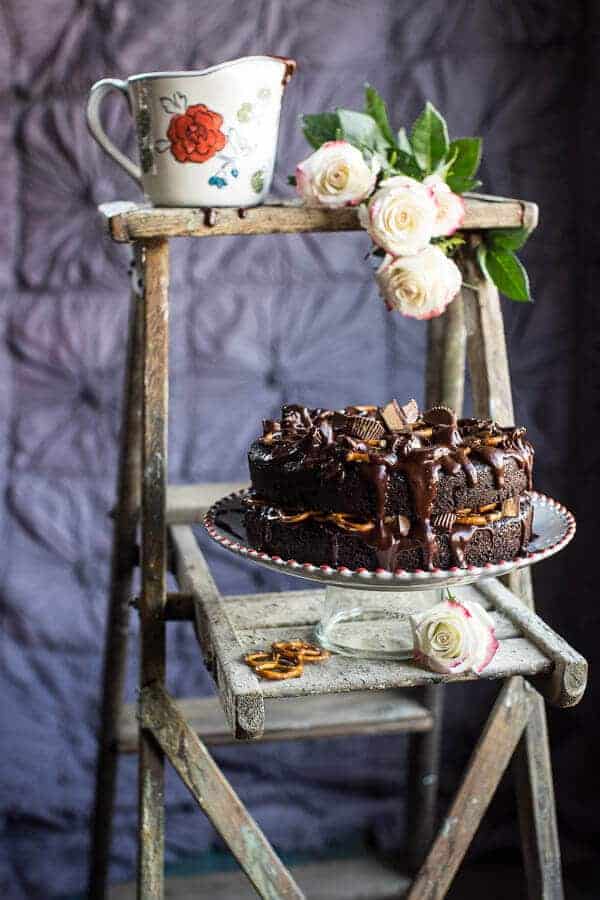 Fudgy One-Bowl Chocolate Peanut Butter Cup Pretzel Cake | halfbakedharvest.com @hbharvest