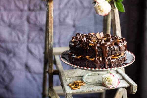 Fudgy One-Bowl Chocolate Peanut Butter Cup Pretzel Cake | halfbakedharvest.com @hbharvest