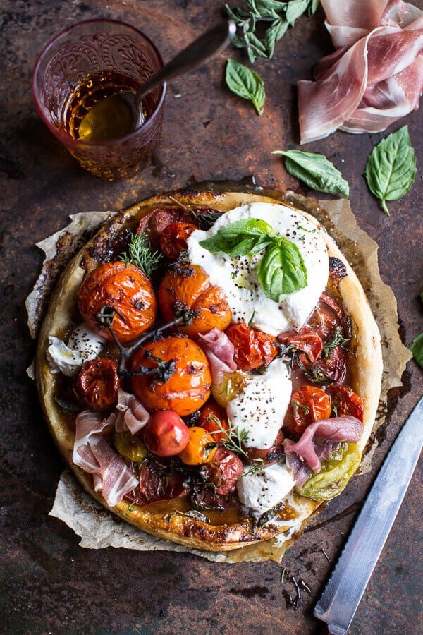 Quick Balsamic Fig Roasted Tomato and Burrata Cheese Tarts | halfbakedharvest.com @hbharvest