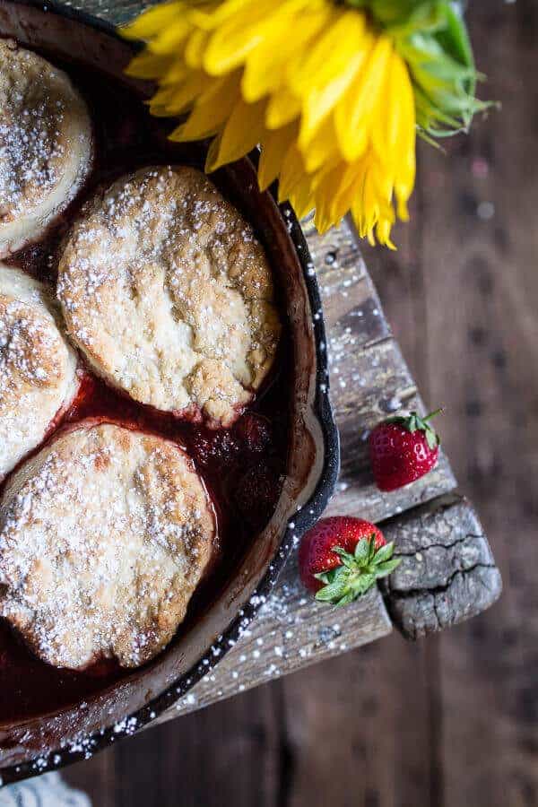 Skillet Strawberry Cobbler with Cream Cheese Swirled Biscuits | halfbakedharvest.com @hbharvest