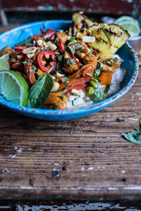30 Minute Sweet Thai Chili Peanut Chicken and Grilled Pineapple Stir Fry | halfbakedharvest.com @hbharvest