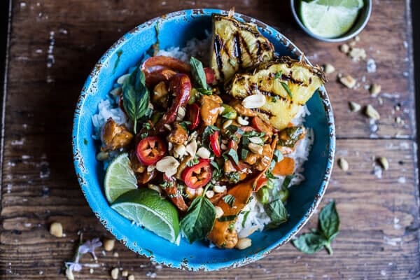 30 Minute Sweet Thai Chili Peanut Chicken and Grilled Pineapple Stir Fry | halfbakedharvest.com @hbharvest
