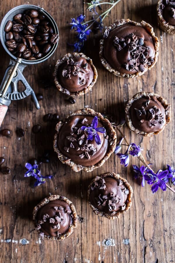 Mini Vegan No-Bake Chocolate Mocha Fudge and Coconut Tarts | halfbakedharvest.com @hbharvest