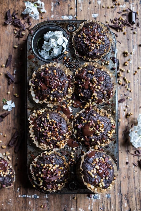 Double Chocolate Coconut oil Zucchini Muffins with Caramelized Buckwheat | halfbakedharvest.com @hbharvest