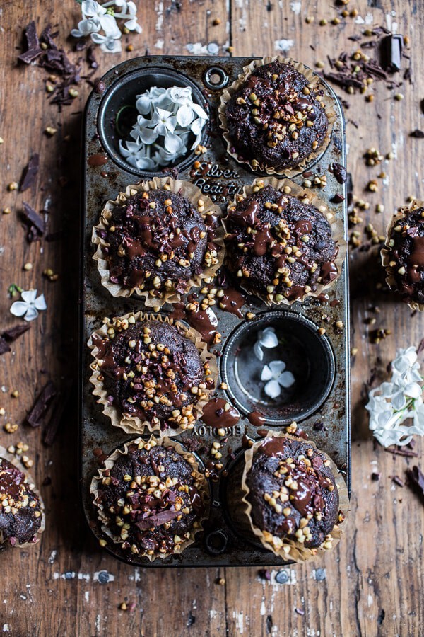 Double Chocolate Coconut oil Zucchini Muffins with Caramelized Buckwheat | halfbakedharvest.com @hbharvest