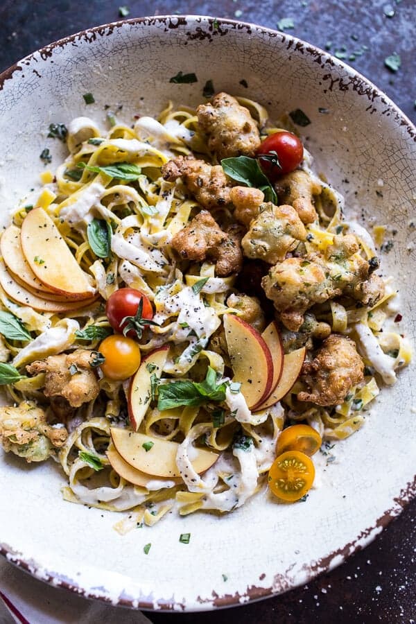 Goat Milk Fettuccine with Spicy Corn Fritters + Sweet Nectarine | halfbakedharvest.com @hbharvest