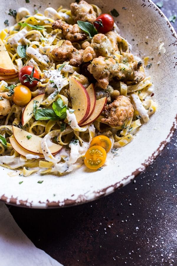 Goat Milk Fettuccine with Spicy Corn Fritters + Sweet Nectarine | halfbakedharvest.com @hbharvest