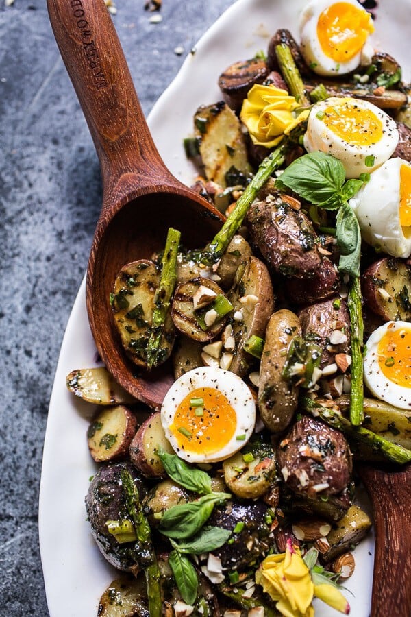 Grilled Potato Salad with Almond-Basil Chimichurri and 7-Minute Eggs | halfbakedharvest.com @hbharvest