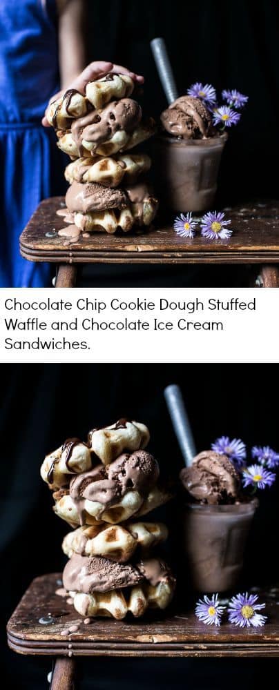 Chocolate Chip Cookie Dough Stuffed Waffle and Chocolate Ice Cream Sandwiches | halfbakedharvest.com @hbharvest