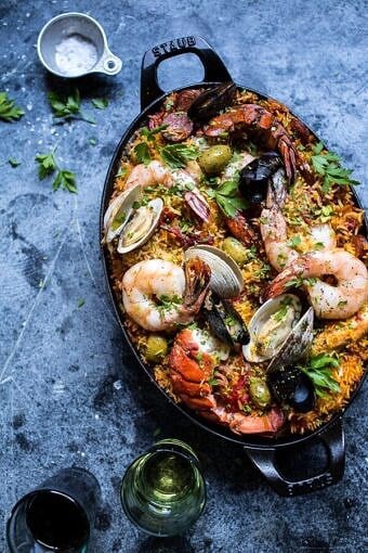 Skillet Grilled Seafood and Chorizo Paella | halfbakedharvest.com @hbharvest