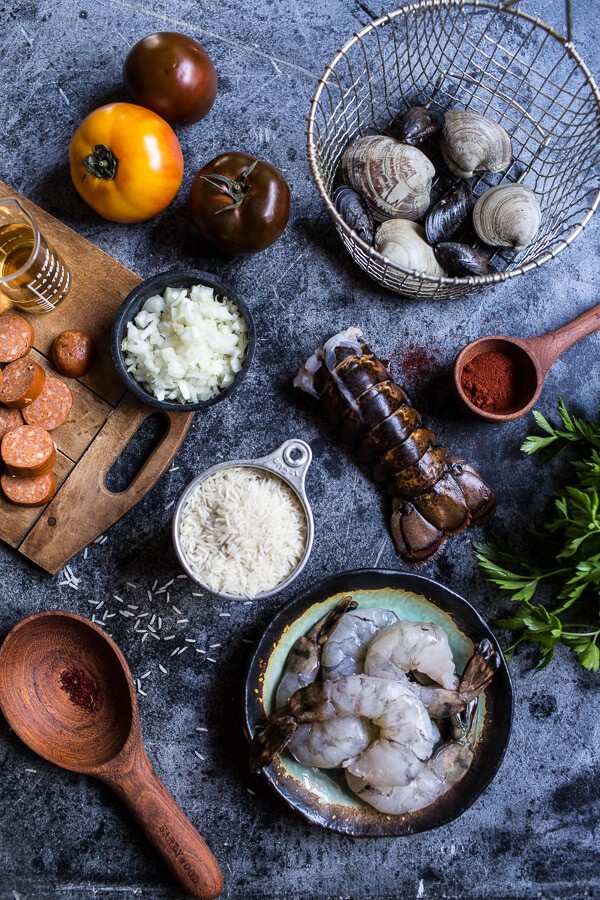 Skillet Grilled Seafood and Chorizo Paella | halfbakedharvest.com @hbharvest