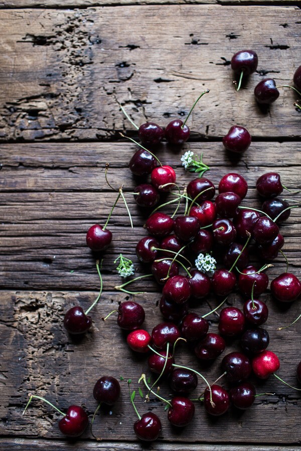 Smoked Ancho Chile Salted Steaks with Drunken Burst Sweet Cherries + Burrata | @hbharvest