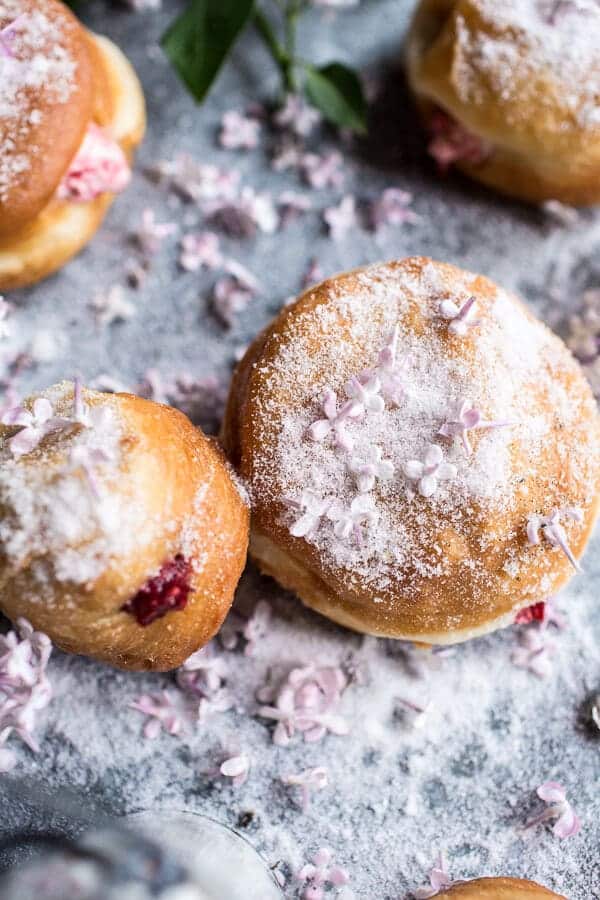 Strawberry Jelly and Vanilla Cream Brioche Doughnuts with Lilac Sugar | halfbakedharvest.com @hbharvest