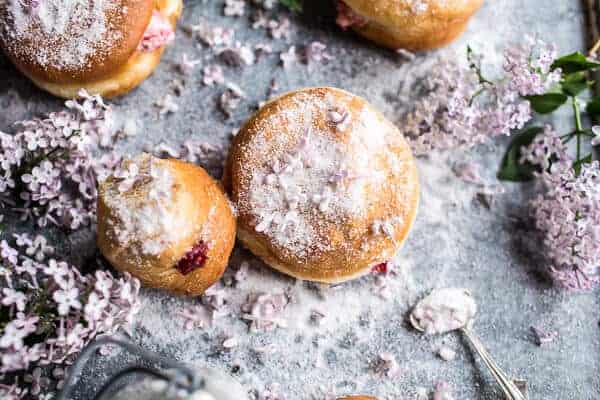 Strawberry Jelly and Vanilla Cream Brioche Doughnuts with Lilac Sugar | halfbakedharvest.com @hbharvest