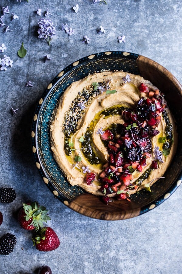 Summer Fruit Salsa and Pesto Hummus | halfbakedharvest.com @hbharvest