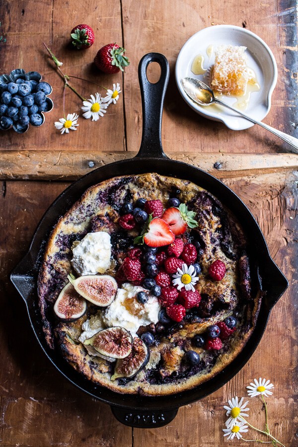 Blueberry Chamomile Dutch Baby with Honeycomb Ricotta | halfbakedharvest.com @hbharvest