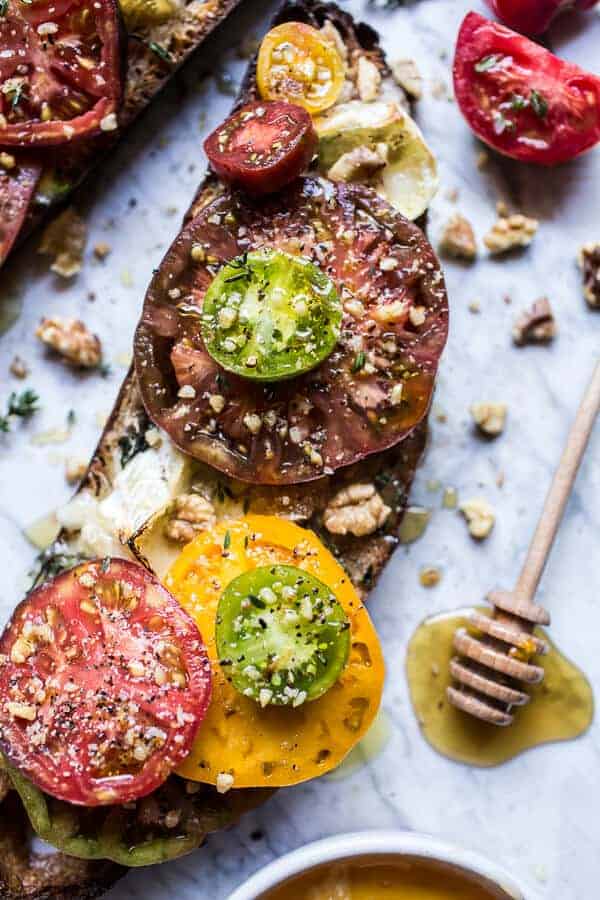 Buttered Brie and Heirloom Tomato Toast with Honey, Thyme + Walnuts | halfbakedharvest.com @hbharvest