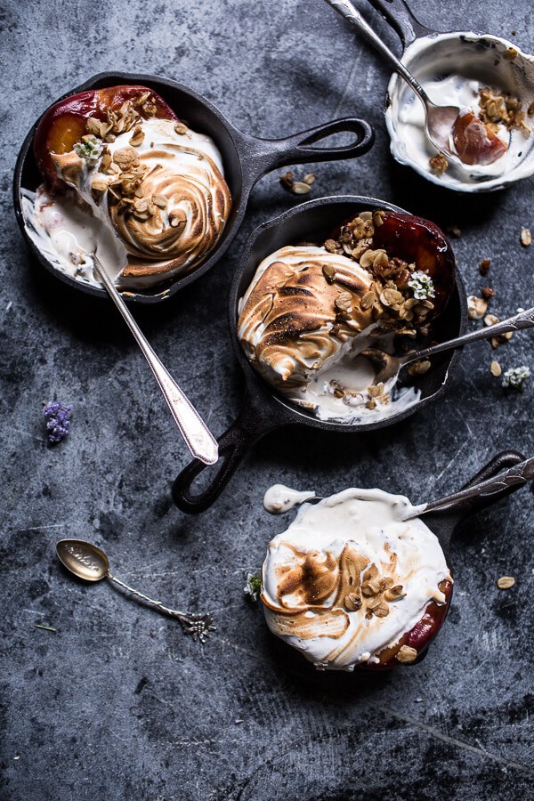 Mini Bourbon Caramelized Peach Baked Alaska with Butter Pecan Ice Cream | halfbakedharvest.com @hbharvest
