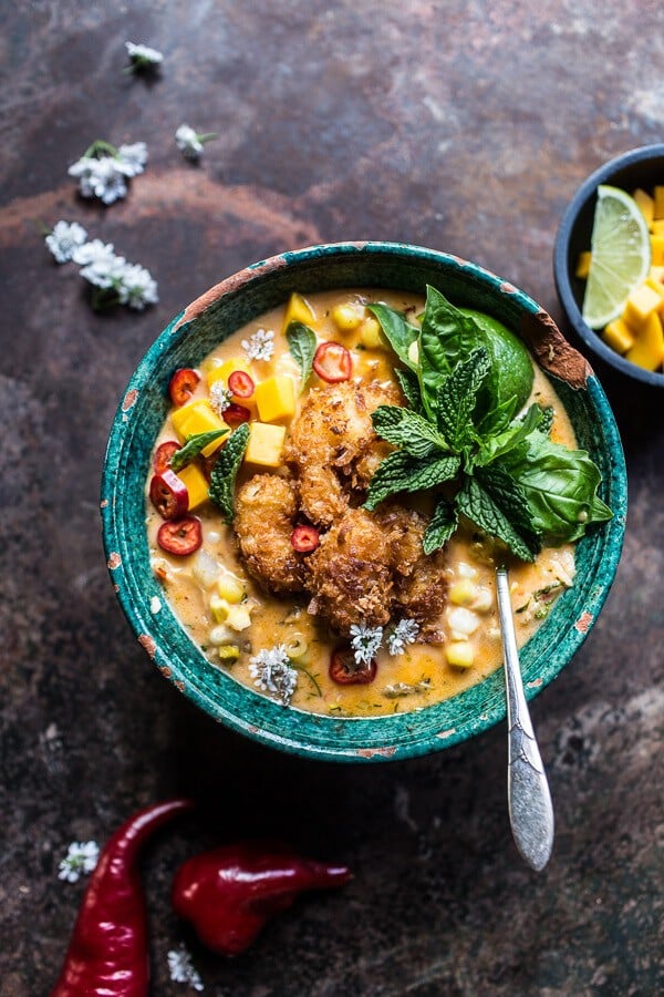 Thai Chile Corn Chowder with Coconut Fried Shrimp | halfbakedharvest.com @hbharvest