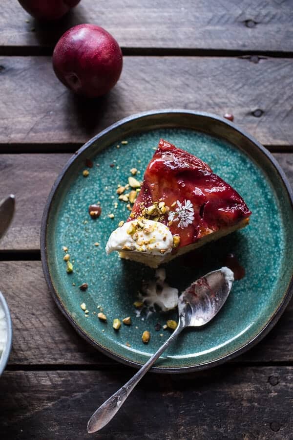 Brown Butter Plum Up-Side Down Yogurt Cake with Pistachios | halfbakedharvest.com @hbharvest