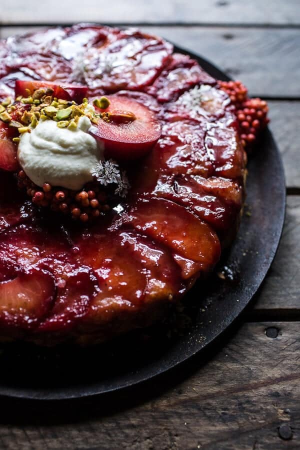 Brown Butter Plum Up-Side Down Yogurt Cake with Pistachios | halfbakedharvest.com @hbharvest