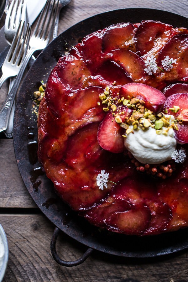 Brown Butter Plum Up-Side Down Yogurt Cake with Pistachios | halfbakedharvest.com @hbharvest