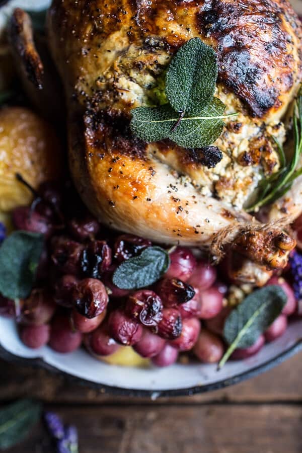 Fall Harvest Cider Roasted Chicken with Walnut Goat Cheese + Grapes | halfbakedharvest.com @hbharvest