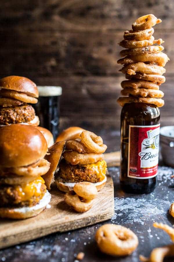 Kickin' Cajun Chicken Sliders with Beer Battered Onion Rings | halfbakedharvest.com @Hbharvest
