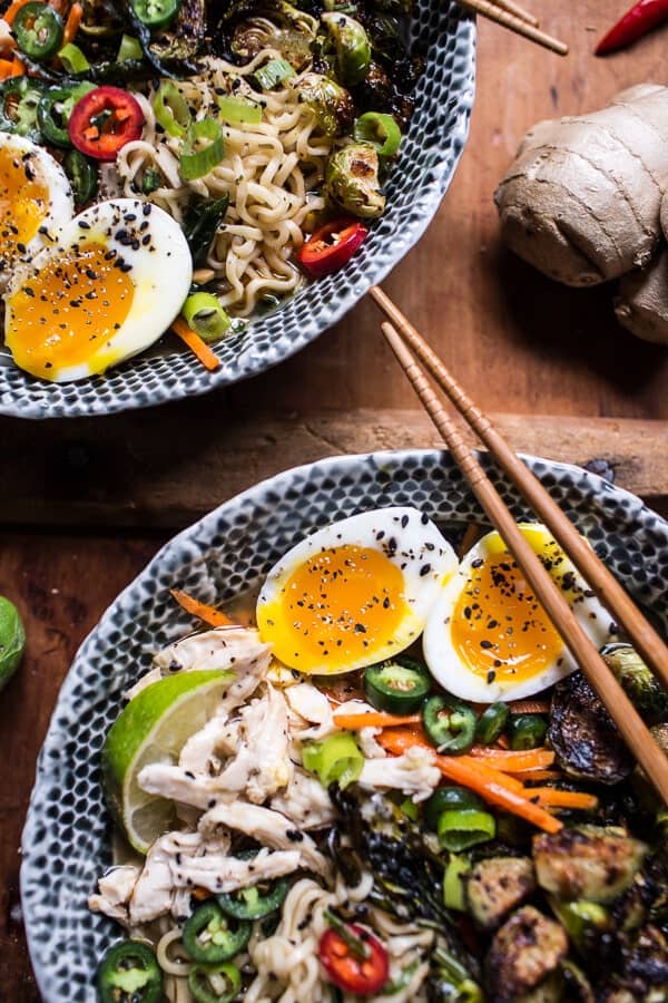 30 Minute Chicken Ramen with Miso Roasted Brussels Sprouts + Ginger Butter | halfbakedharvest.com @hbharvest